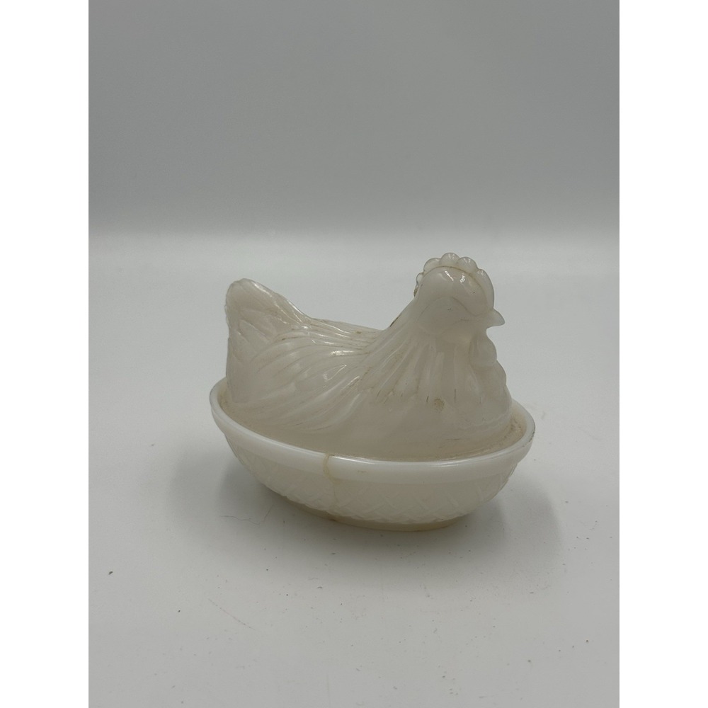 Small Antique Milk Glass Nested Chicken